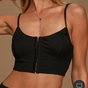 Lulus Boost Me Up Black Ribbed Bustier Crop Top - Small NWT